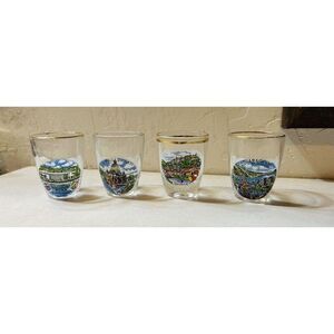 Vintage Collector‎ Shot Glasses Made In France Set Of 4, Gold rimmed